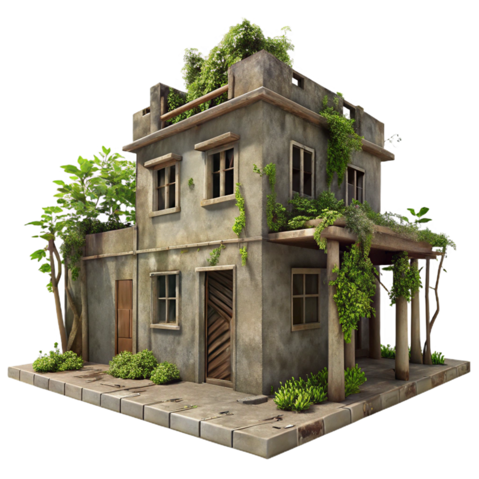 elegant rustic Abandoned Building with Trees and Vines Transparent high resolution png