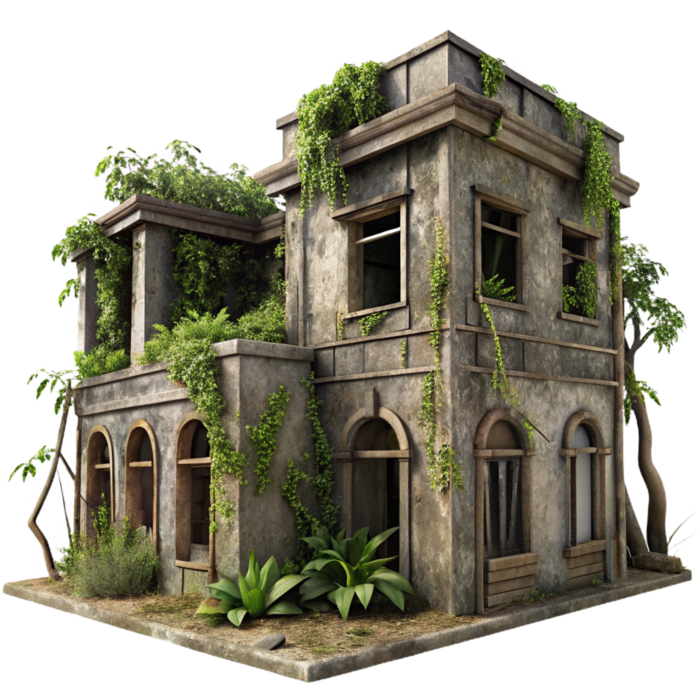 magnificent rustic Abandoned Building with Trees and Vines Transparent high quality png