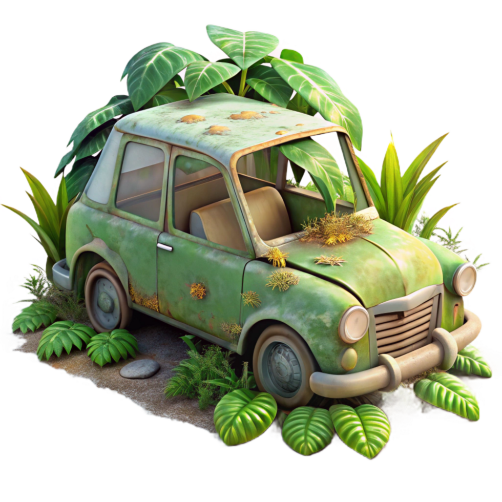 magnificent creative Abandoned Car Covered in Vines Cutout Transparent Background authentic png