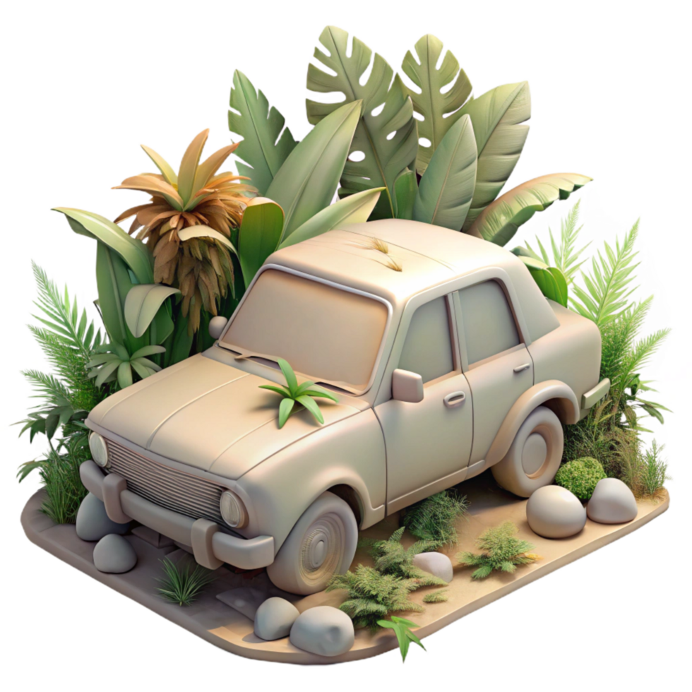 serene artistic Abandoned Car with Plants Cutout Dramatic Lighting genuine png