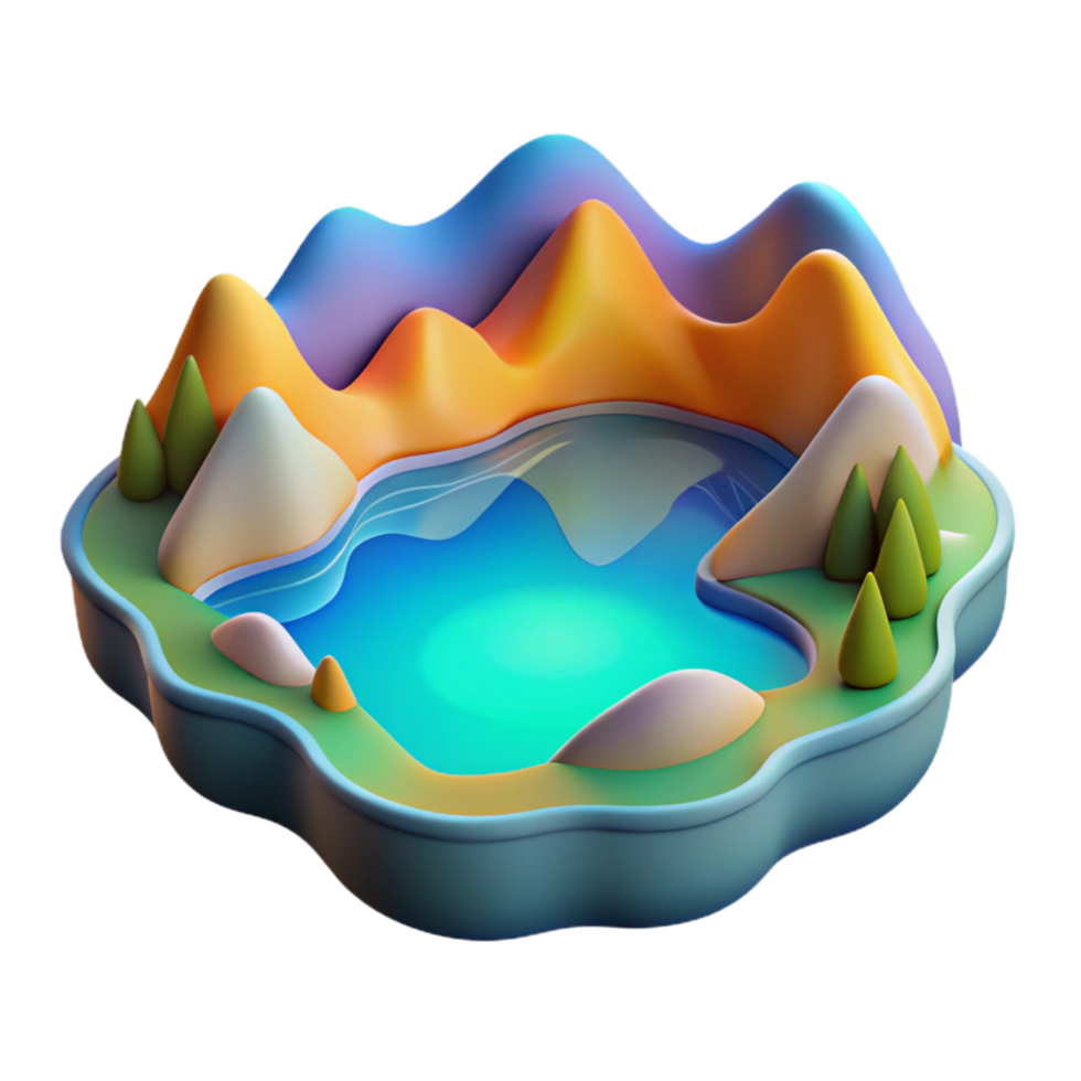 vibrant contemporary Abstract Lake Landscape Transparent Background exclusive png