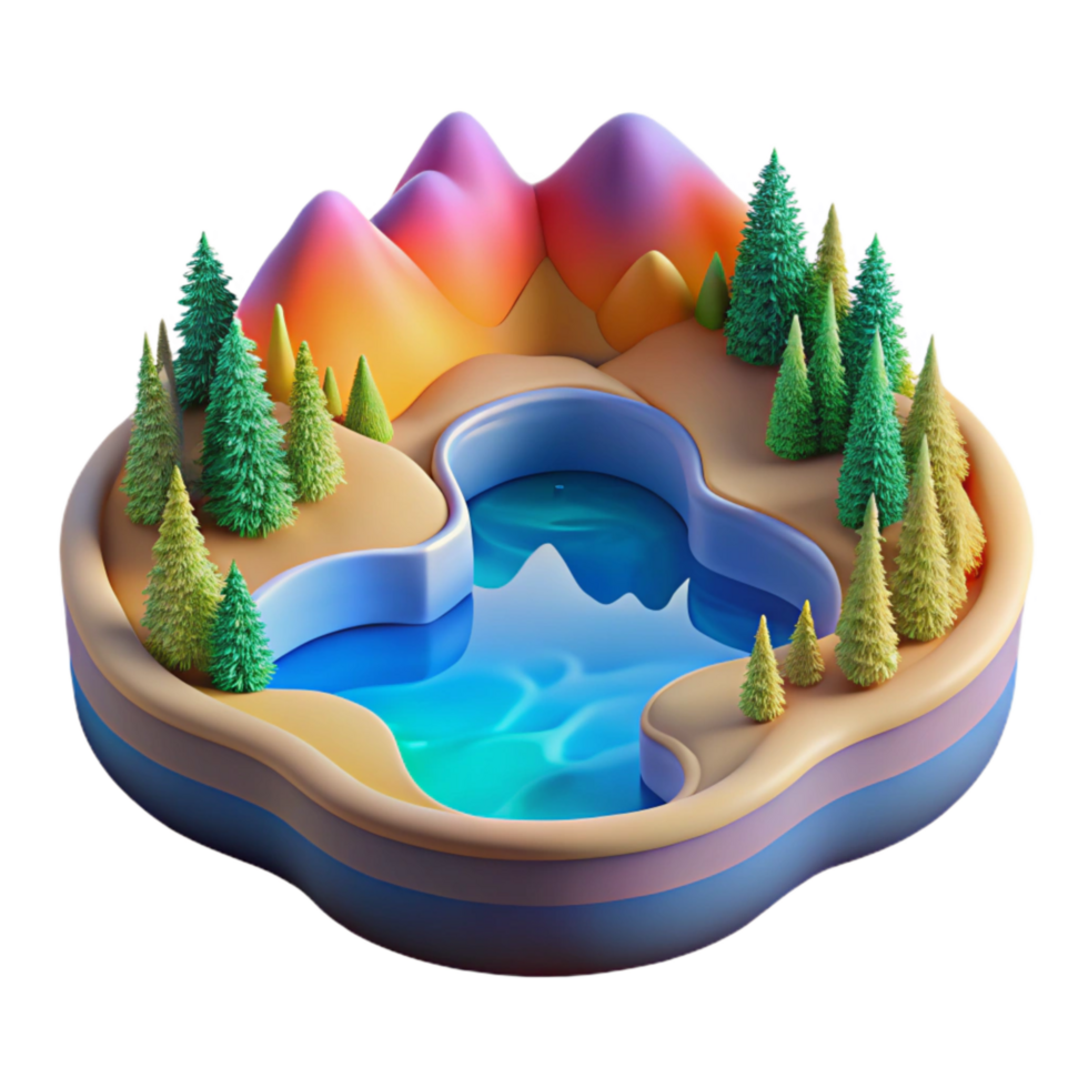 impressive rustic Abstract Lake Landscape Transparent Background detailed png