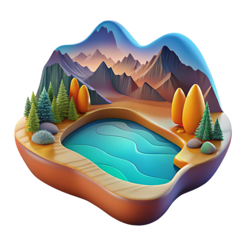 wonderful artistic Abstract Lake Scene Cutout with Vibrant Colors professional png