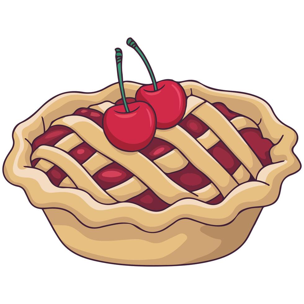 Cherry pie with lattice crust isolated illustration on white background vector