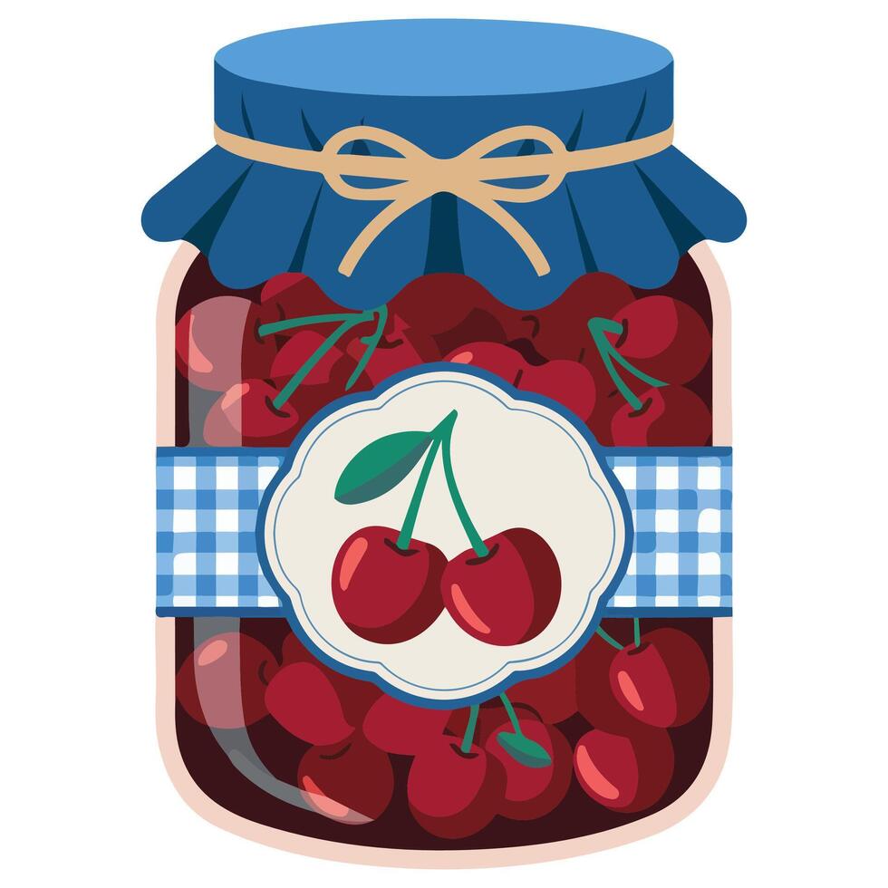 cherry jam jar cartoon style isolated illustration on white background vector