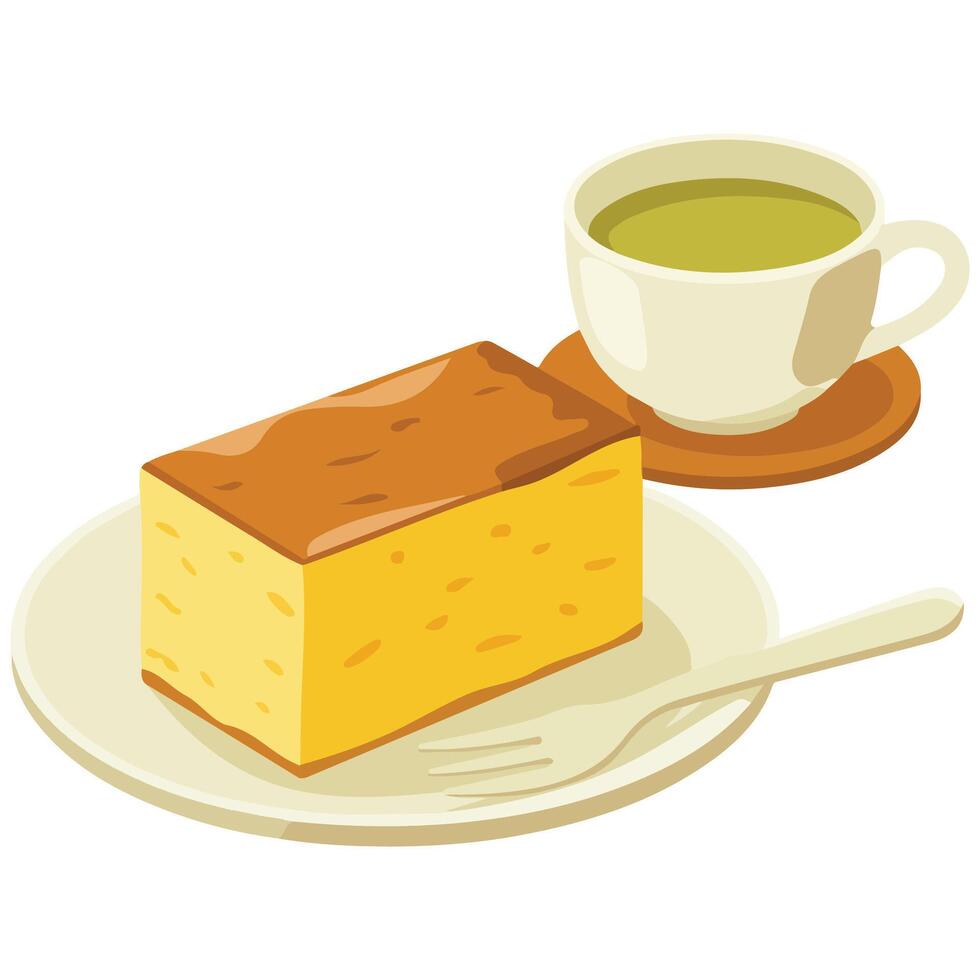 Japanese castella sweet cake isolated illustration on white background vector