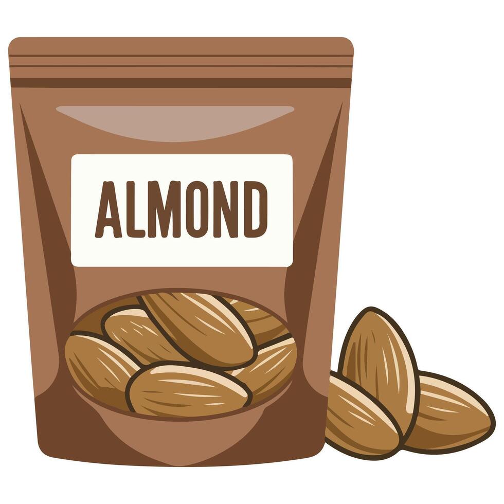 nutritious almonds paper bag food isolated illustration on white background vector