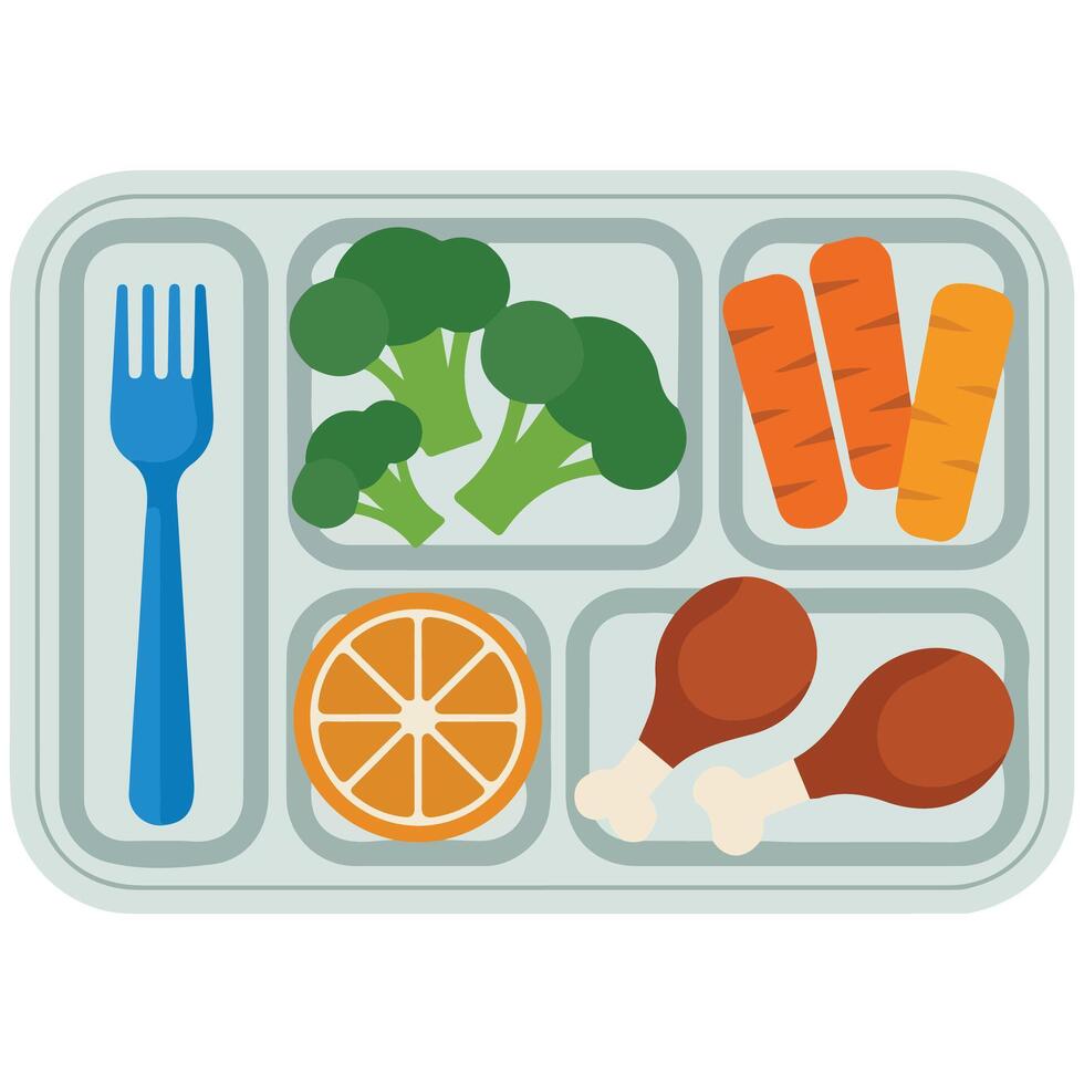 School lunch with chicken and milk isolated illustration on white background vector