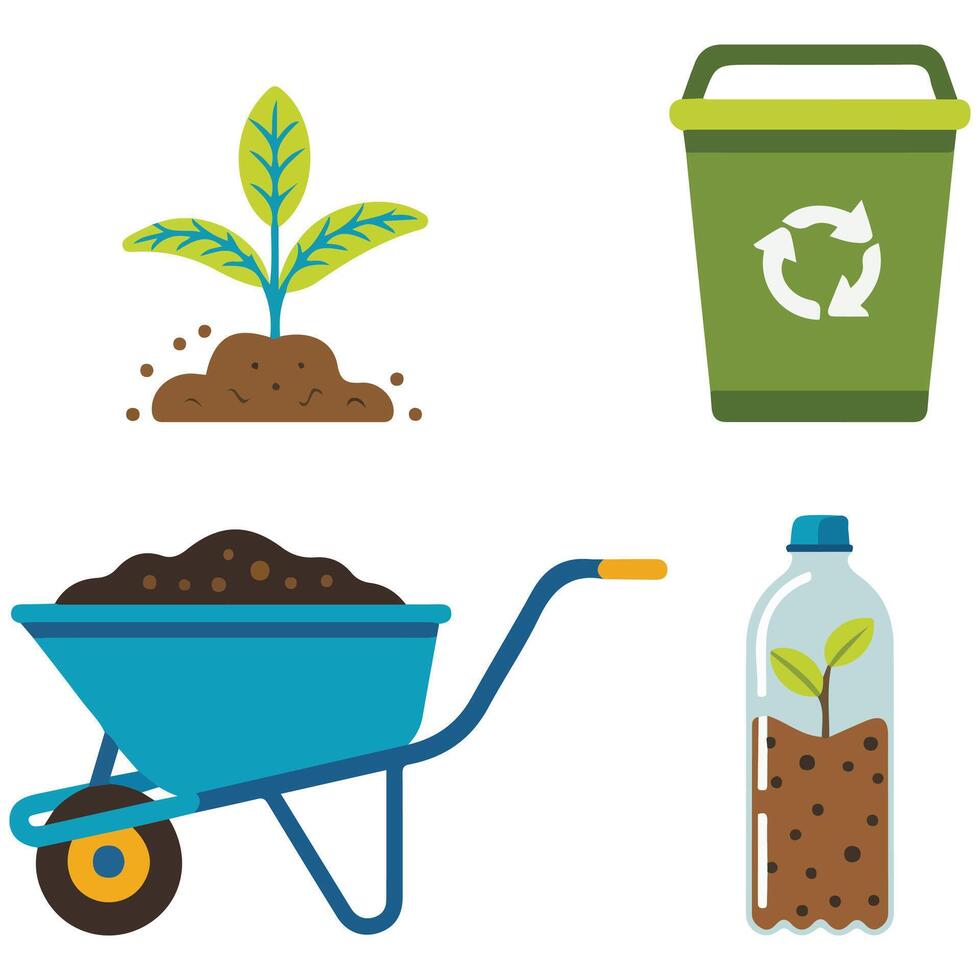 Organic composting garden tools set isolated illustration on white background vector