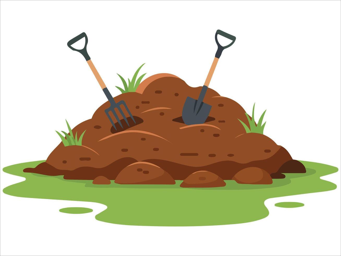 Fertilizer pile with hayfork isolated illustration on white background vector