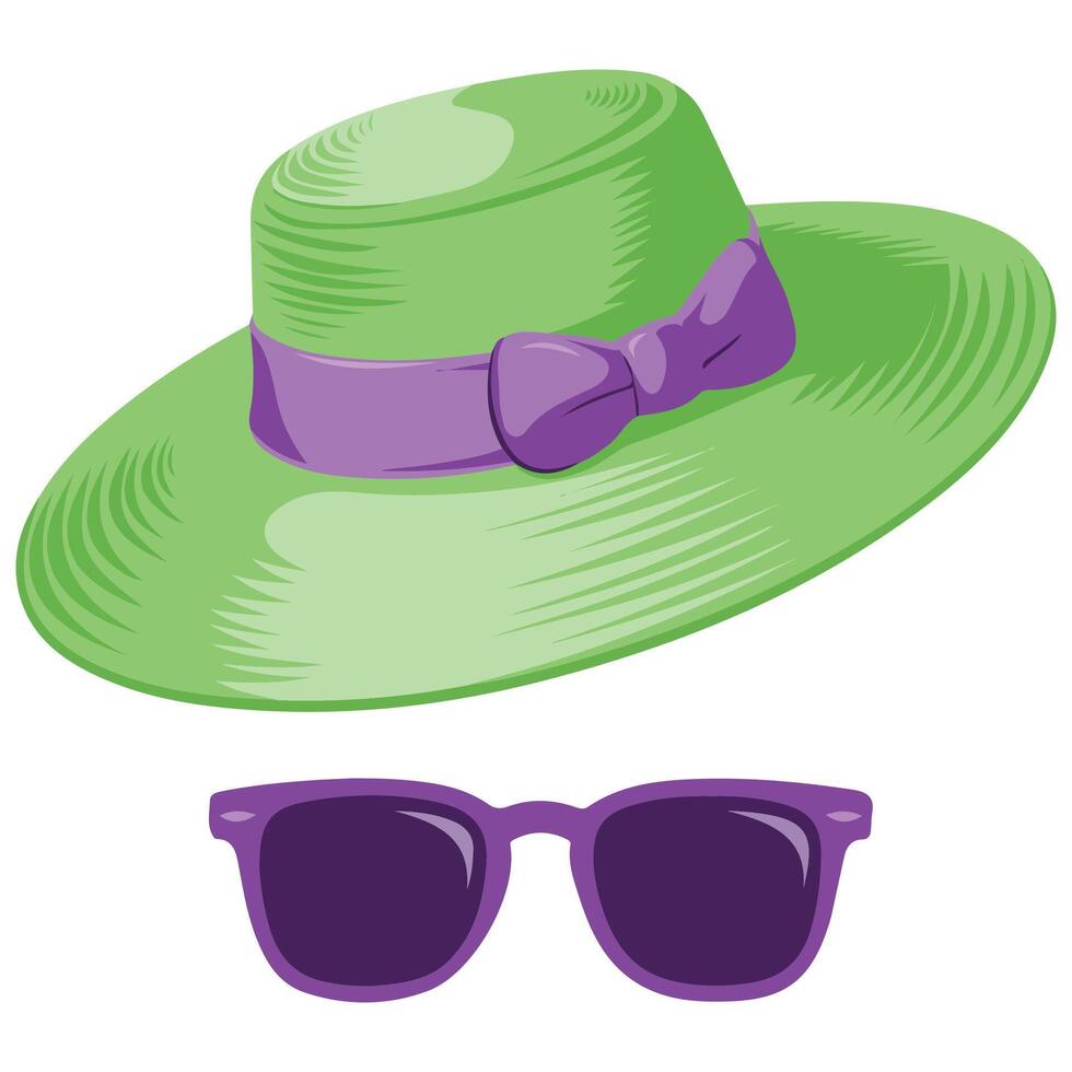 Straw hat with sunglasses set isolated illustration on white background vector
