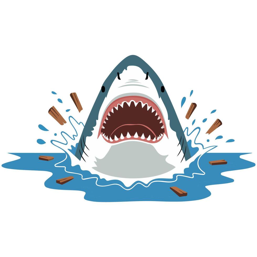 Angry shark attack open jaws isolated illustration on white background vector