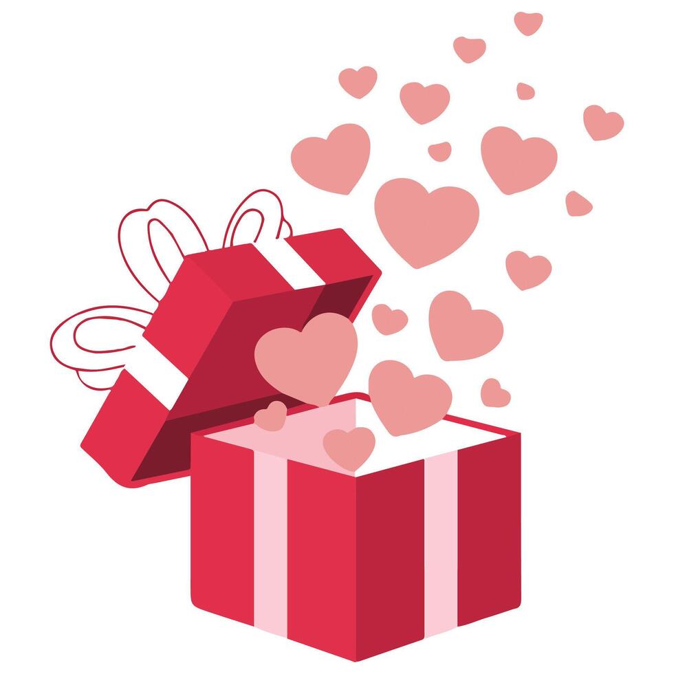 Gift box with heart balloons isolated illustration on white background vector