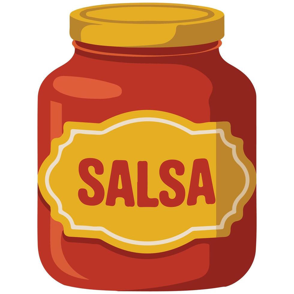 Red spicy salsa sauce jar isolated illustration on white background vector