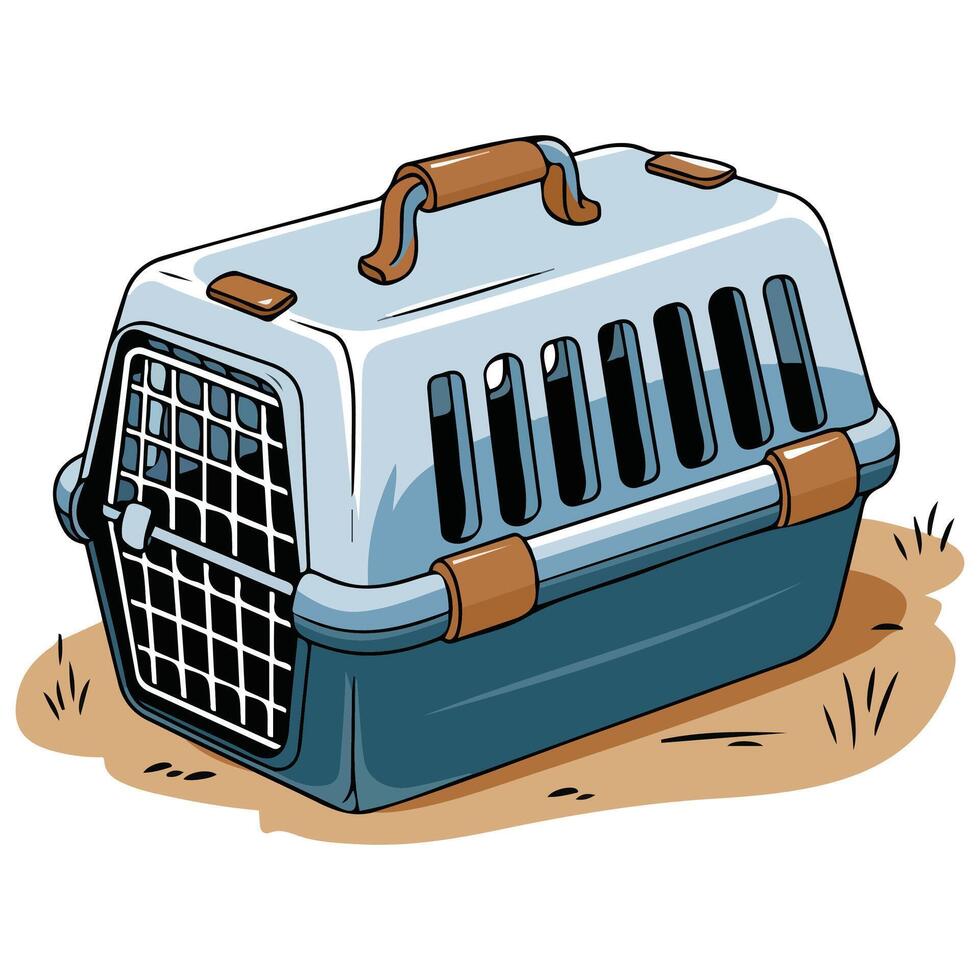 plastic pet carrier cartoon style isolated illustration on white background vector