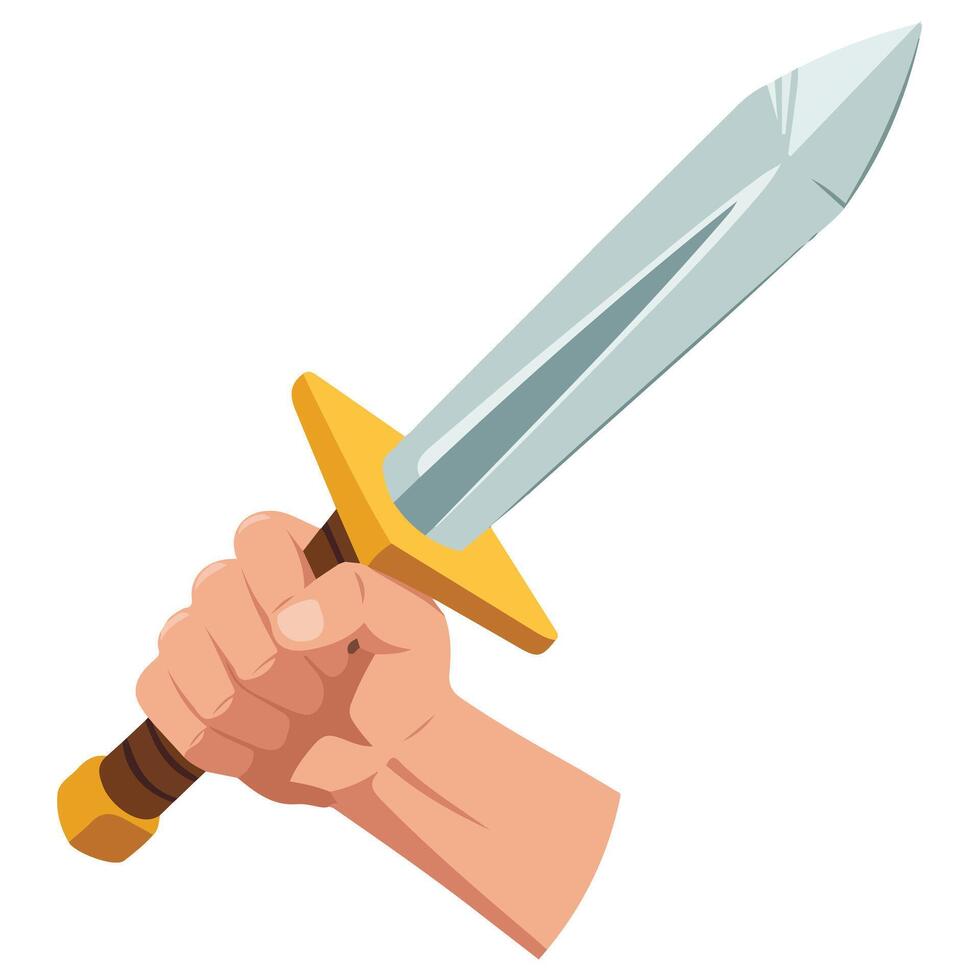 Hand holding sword weapon isolated illustration on white background vector