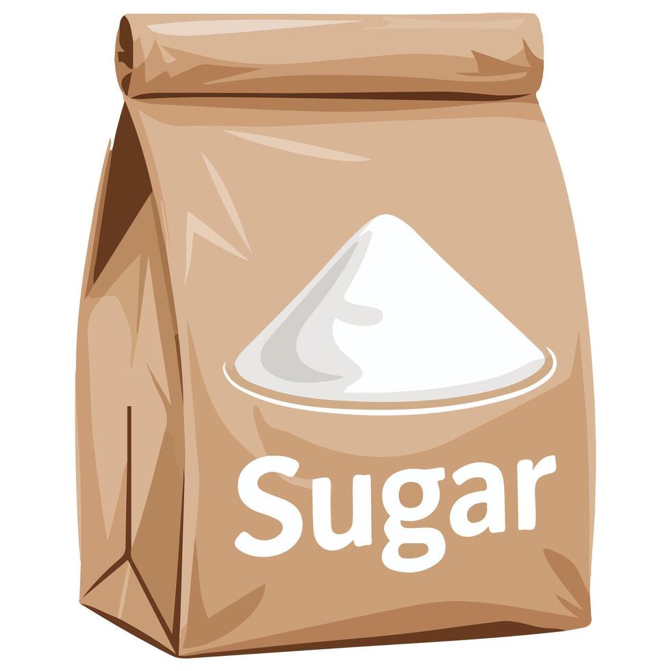 Open paper bag with sugar isolated illustration on white background vector