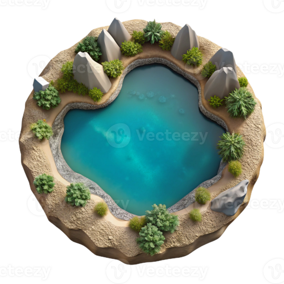 beautiful creative Aerial Lake View Isolated with Top Down Perspective detailed png
