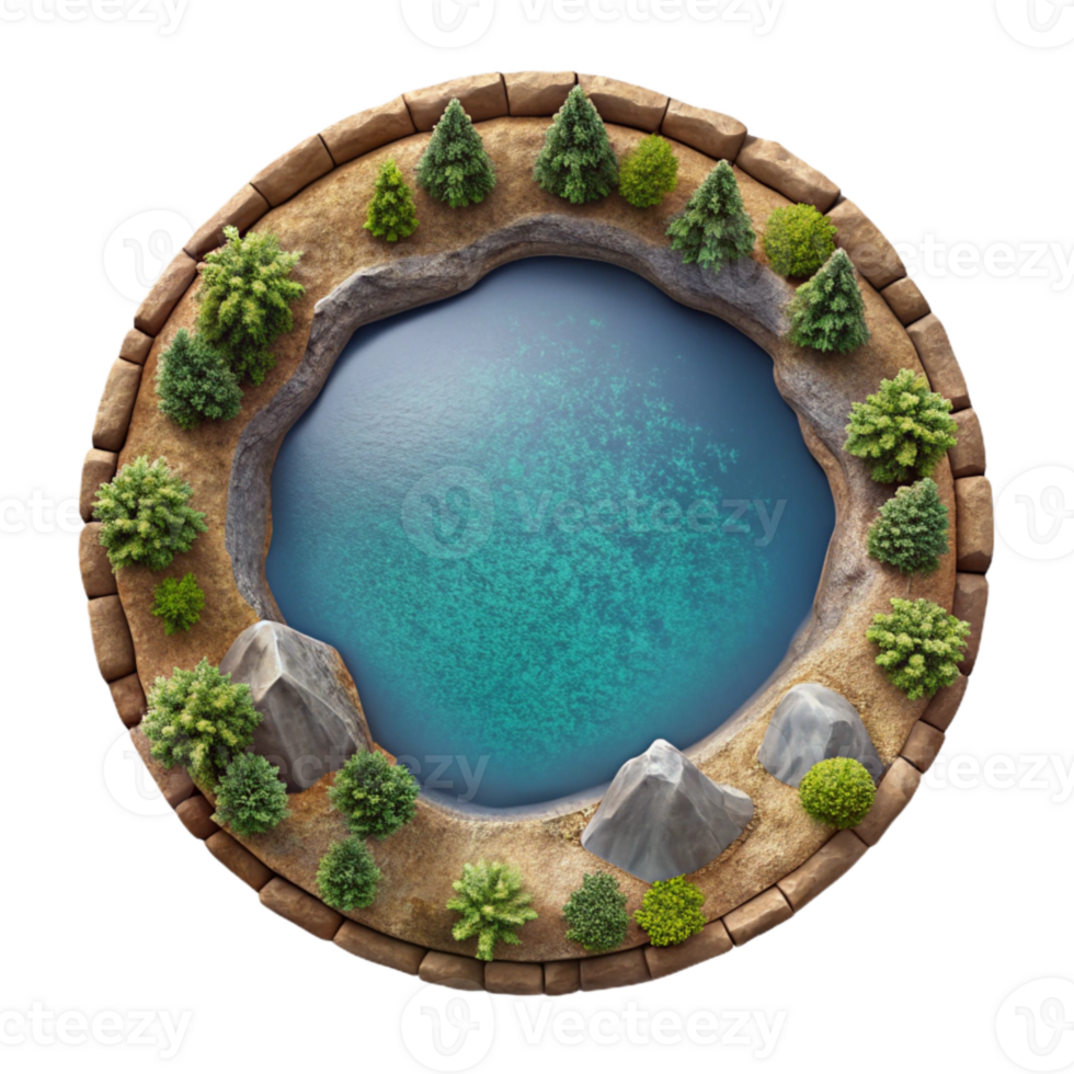 vibrant creative Aerial Lake View Isolated with Top Down Perspective high quality png