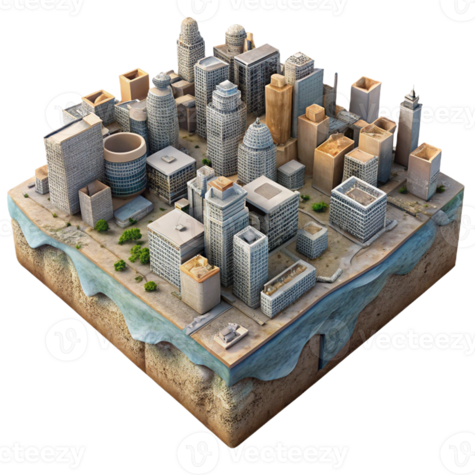 vibrant abstract Aerial View Cityscape Cutout with Detailed Buildings Transparent Background high resolution png