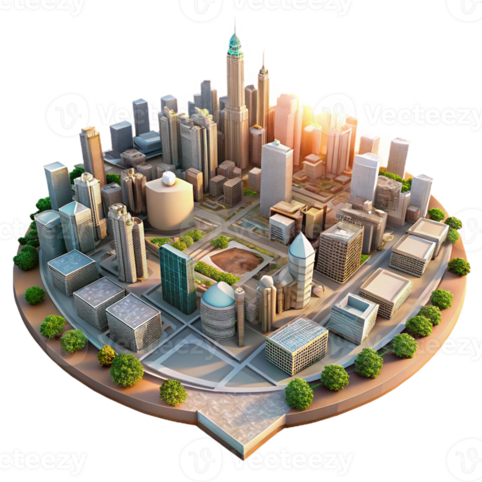 impressive abstract Aerial View Metropolis with Transparent Background and Bright Sunlight high resolution png