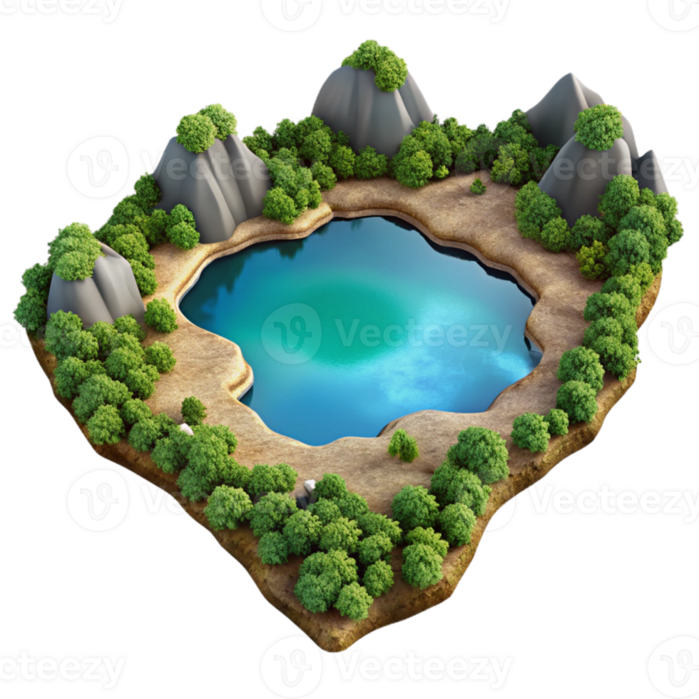 magnificent artistic Aerial View of Lake Island Cutout high quality png