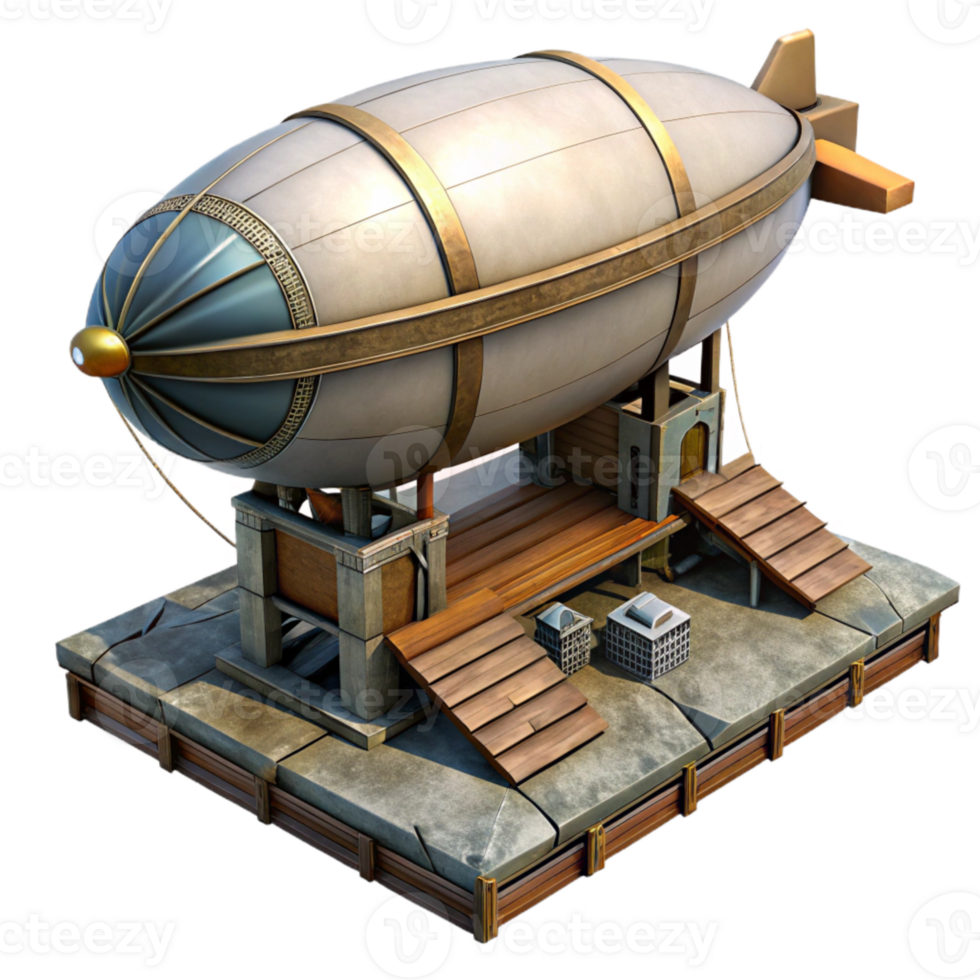 serene contemporary Airship Dock Isolated Steampunk Style on Transparent Background high quality png