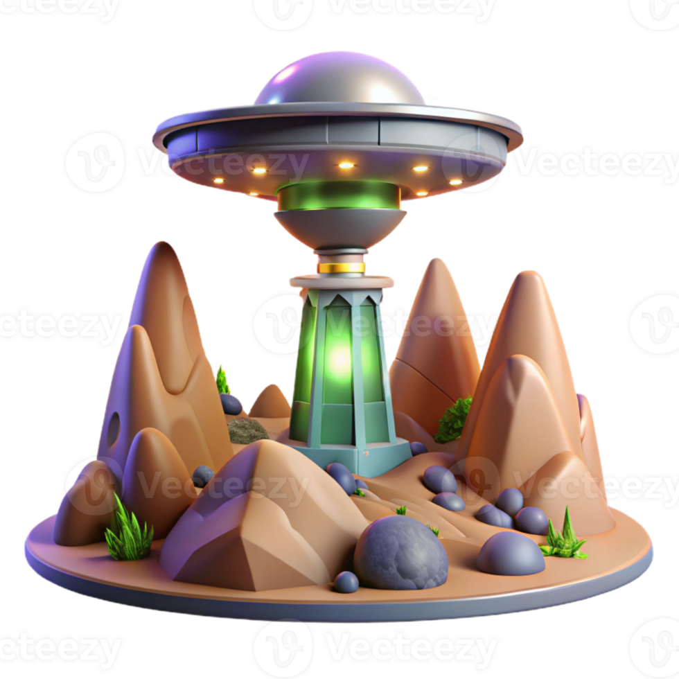 wonderful abstract Alien Landscape with Terraform Tower Transparent Background png