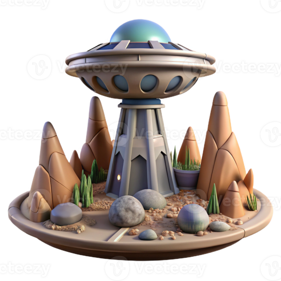 dramatic minimalist Alien Landscape and Terraform Tower Cutout original png