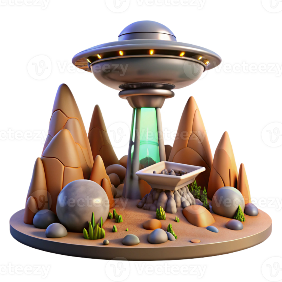 wonderful creative Alien Landscape with Terraform Tower Transparent Background high quality png
