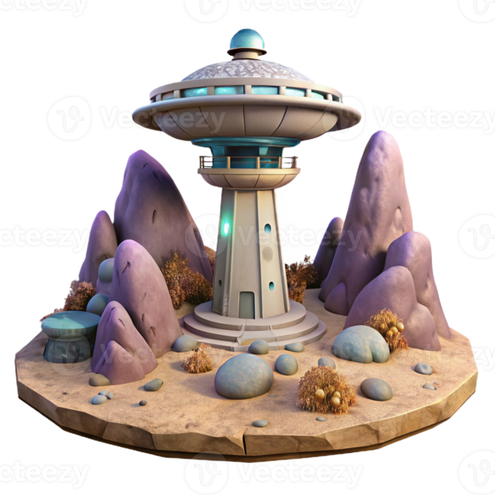 elegant classic Alien Landscape and Terraform Tower Cutout png