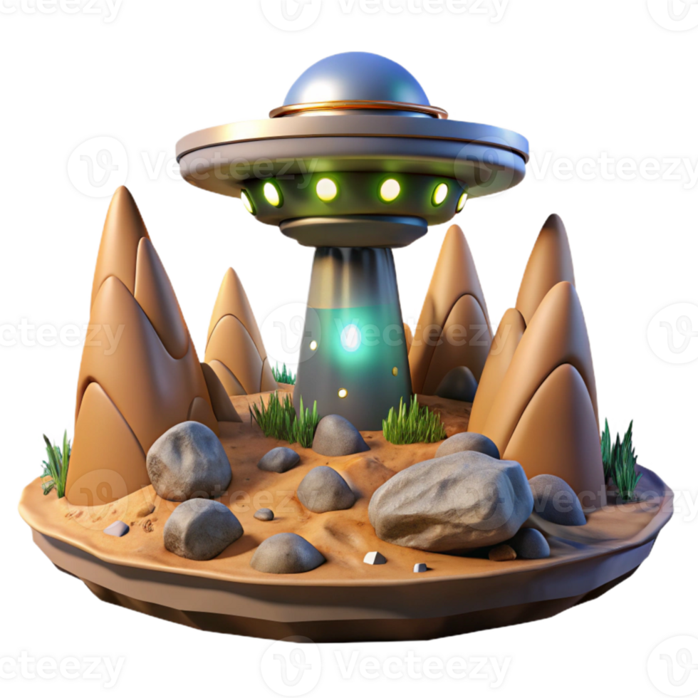serene vintage Alien Landscape with Terraform Tower Transparent Background png