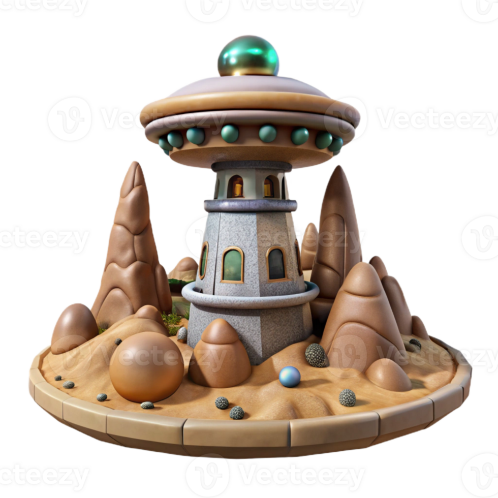 extraordinary traditional Alien Landscape with Terraform Tower Transparent Background png