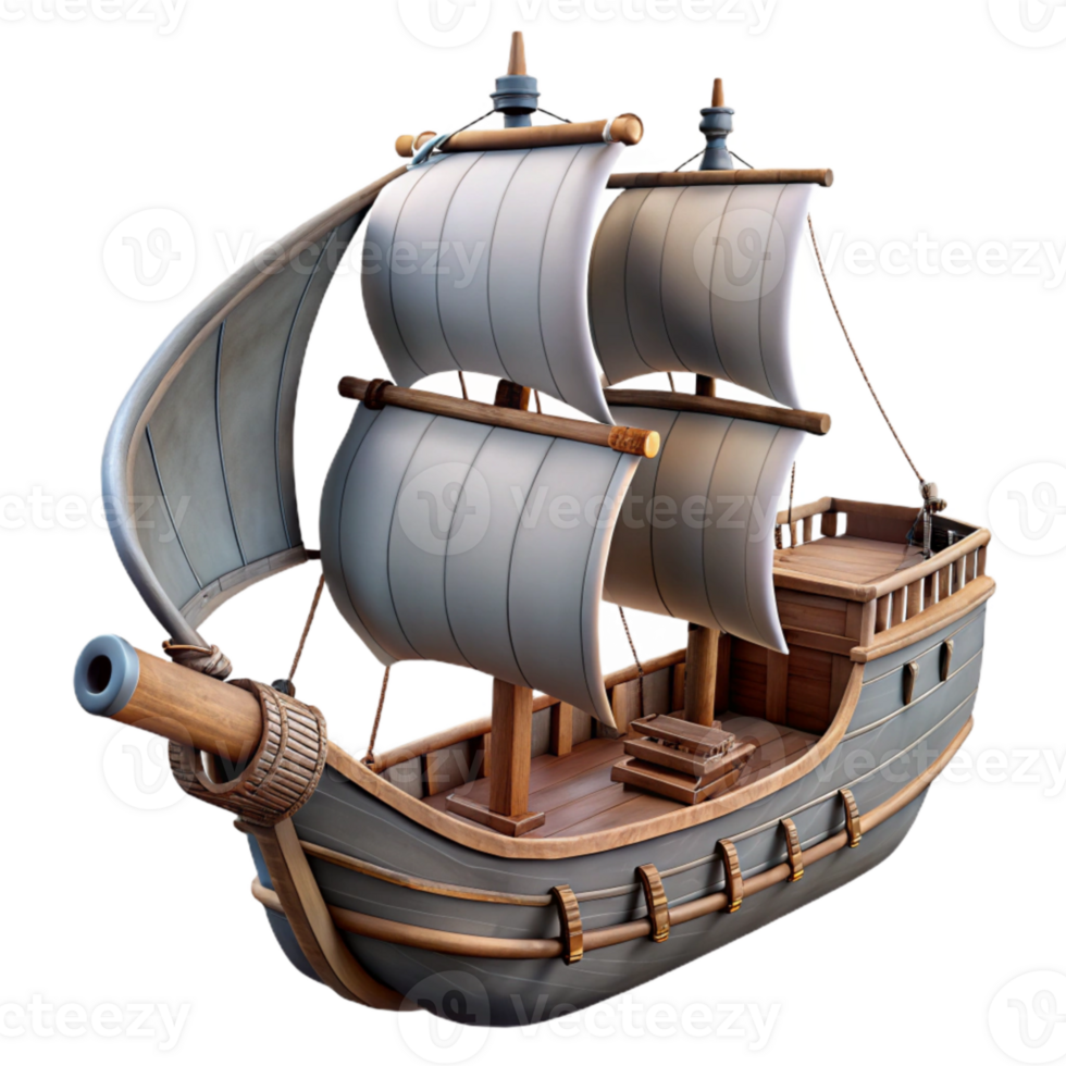 elegant rustic Ancient Caravel Isolated on Transparent Background with Dark Clouds professional png