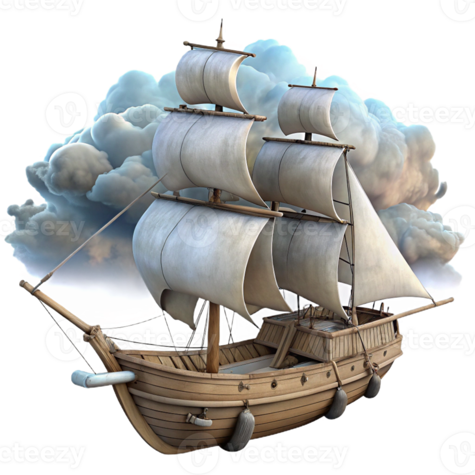 wonderful modern Ancient Caravel Isolated on Transparent Background with Dark Clouds exclusive png