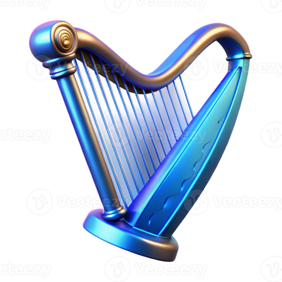 vibrant creative Ancient Harp Hologram with Blue Accents Isolated high resolution png