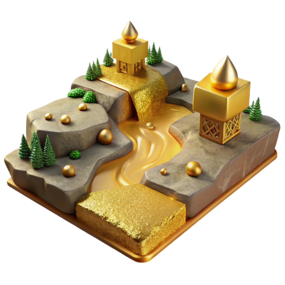 magnificent abstract Ancient Landscape Golden River Transparent Background original png