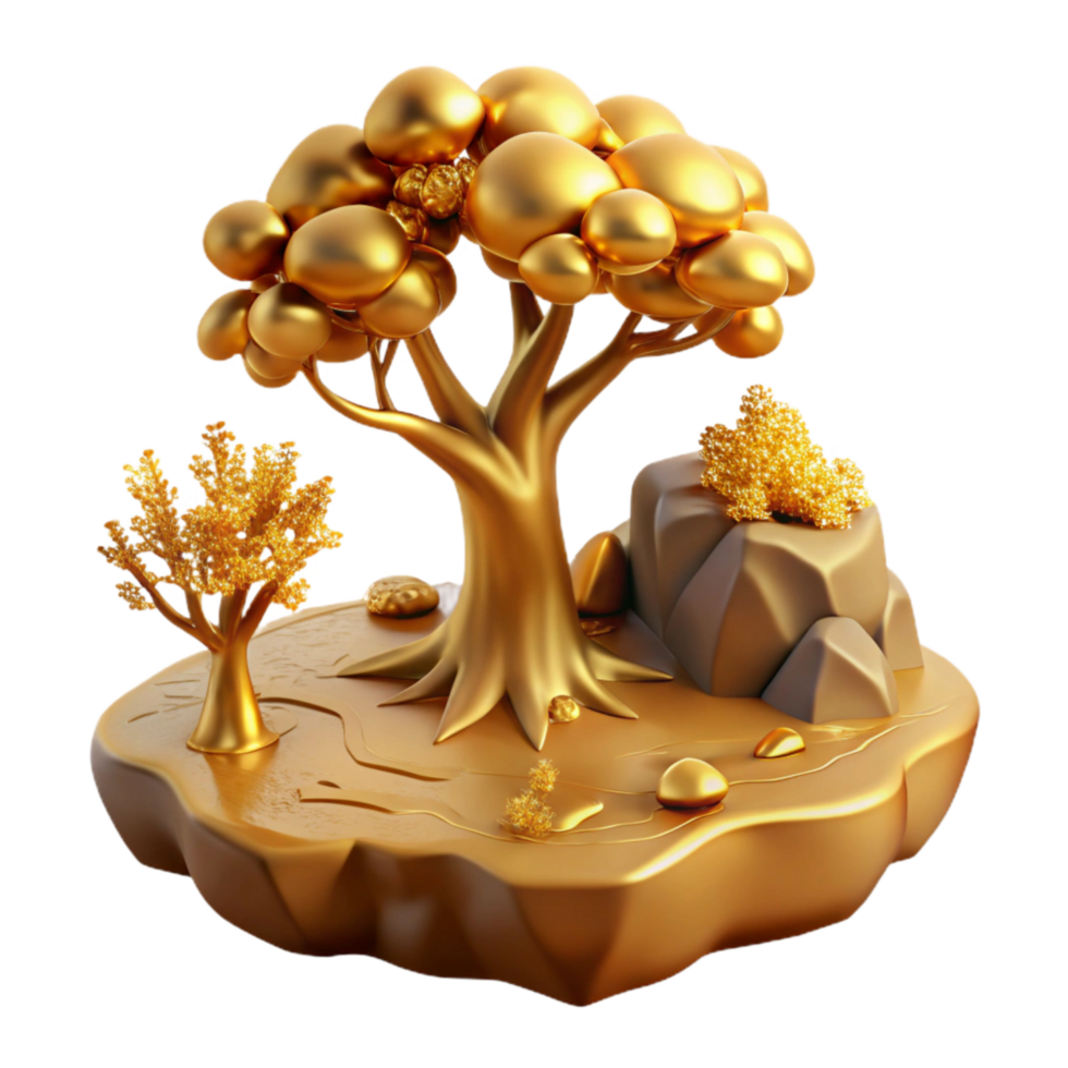elegant classic Ancient Landscape Golden Tree Cutout detailed png