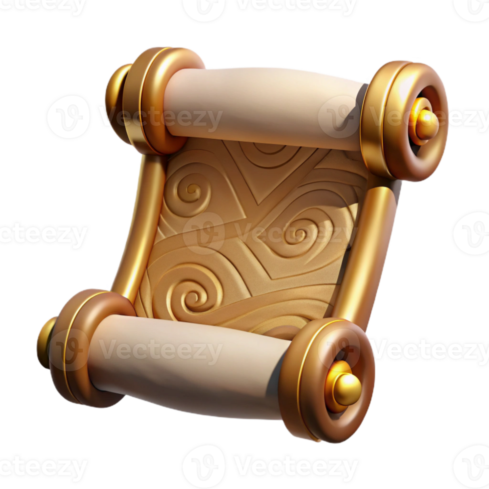 extraordinary modern Ancient Landscape Scroll Illustration with Gold Accents Transparent Background high quality png