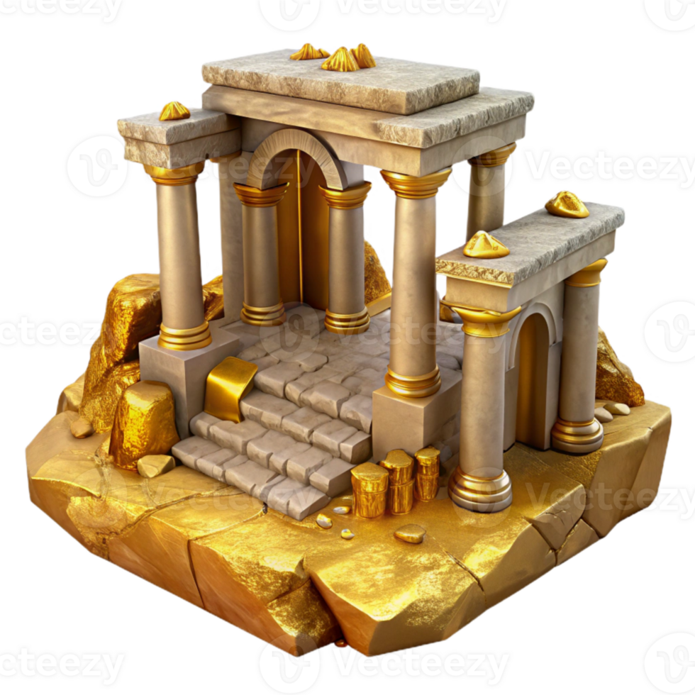vibrant traditional Ancient Ruins in Gilded Landscape Cutout Front View high quality png