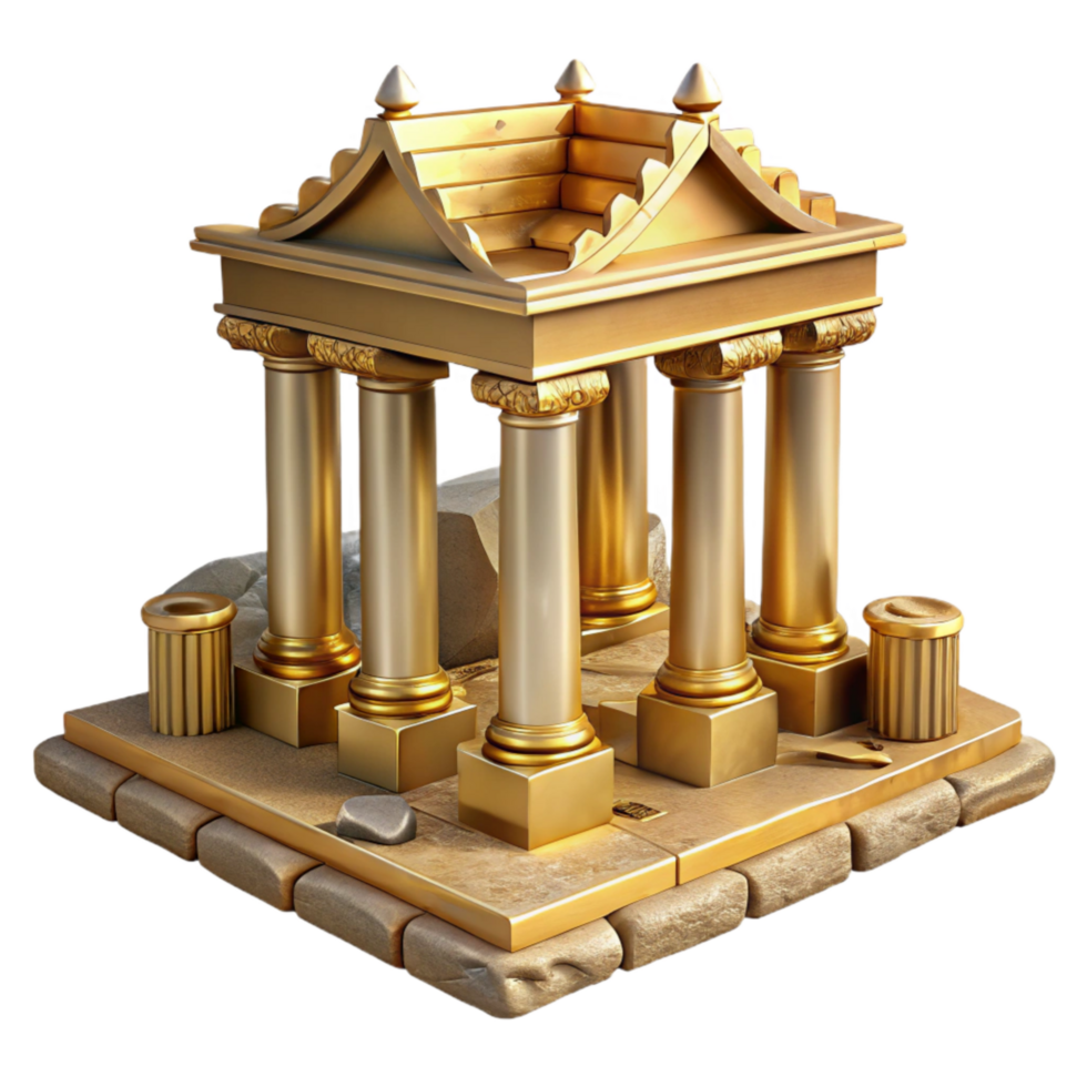impressive minimalist Ancient Temple Ruins in Gilded Valley Isolated exclusive png
