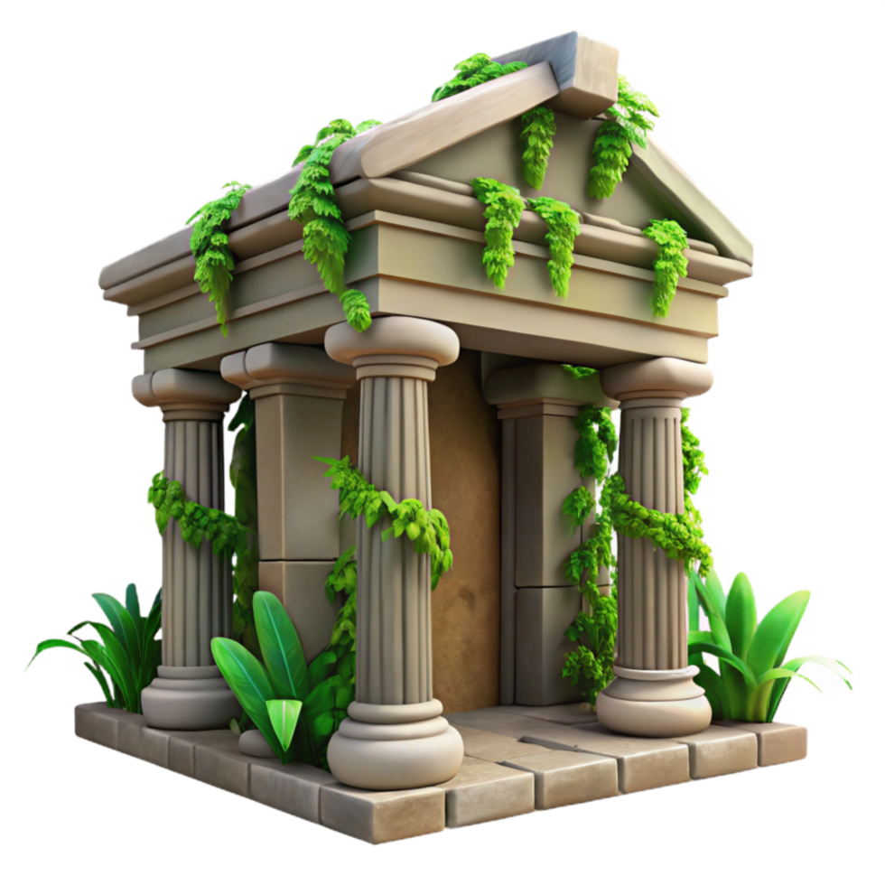 wonderful modern Ancient Temple Wall Section Isolated with Green Vines genuine png