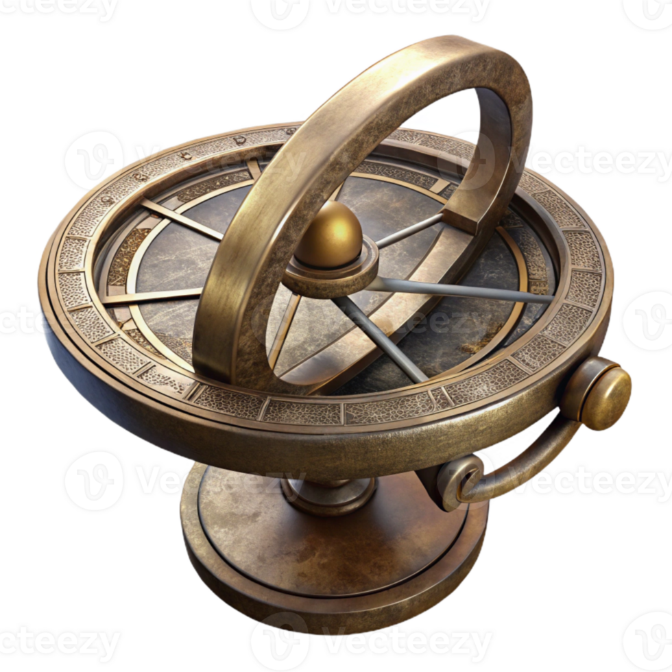 magnificent minimalist Antique Astrolabe Side View Cutout Transparent Background png