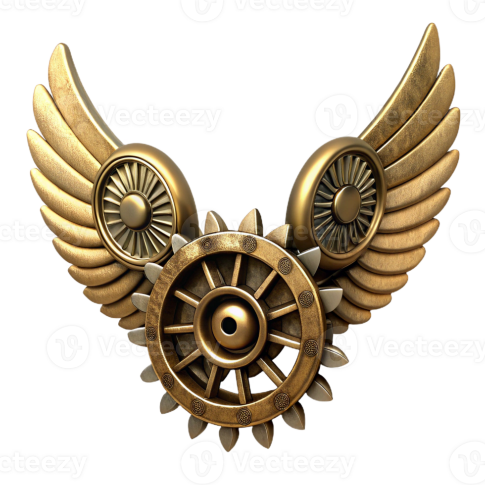 beautiful creative Antique Brass Wings with Gears Cutout Element exclusive png