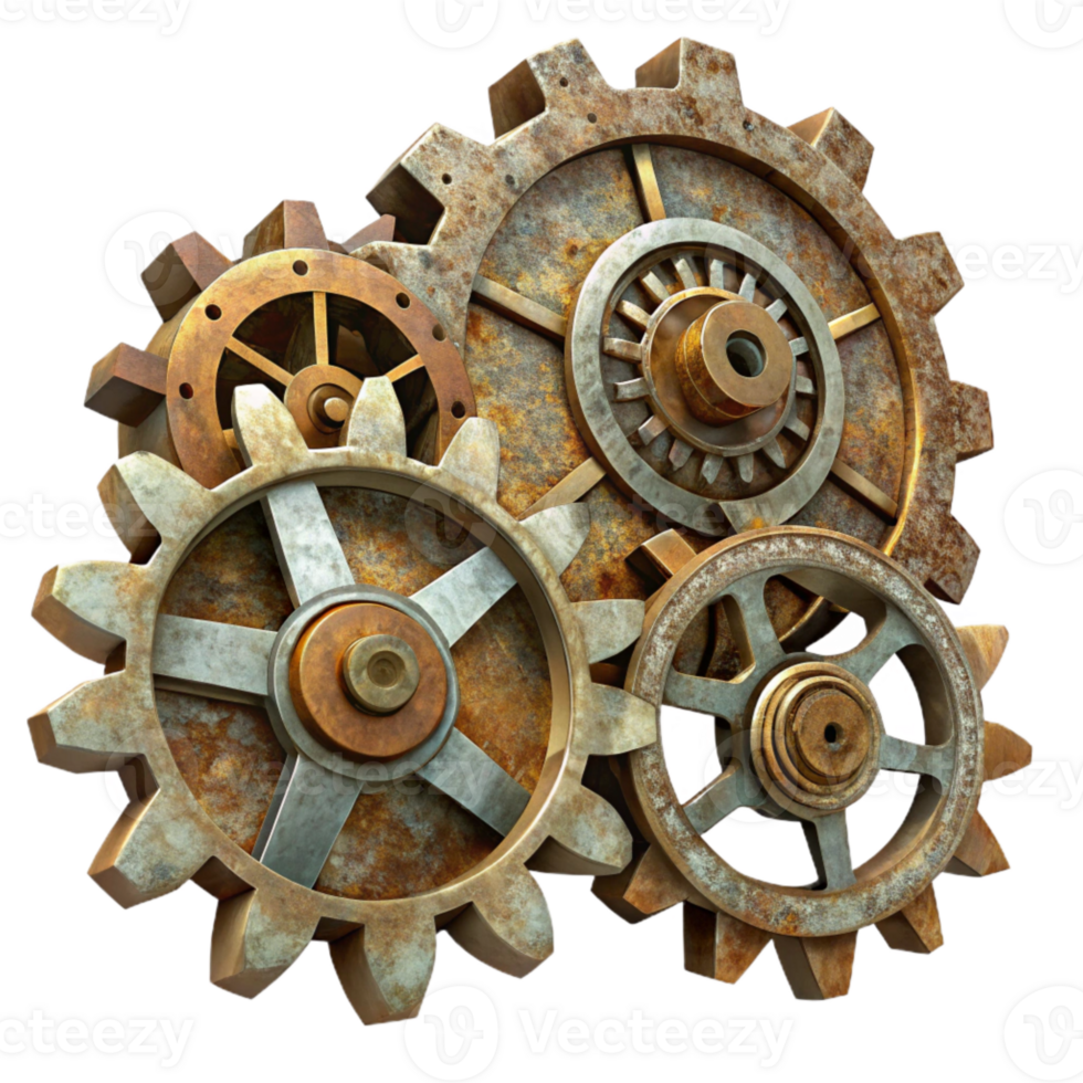 impressive modern Antique Clockwork Fragments Transparent Background Side View authentic png