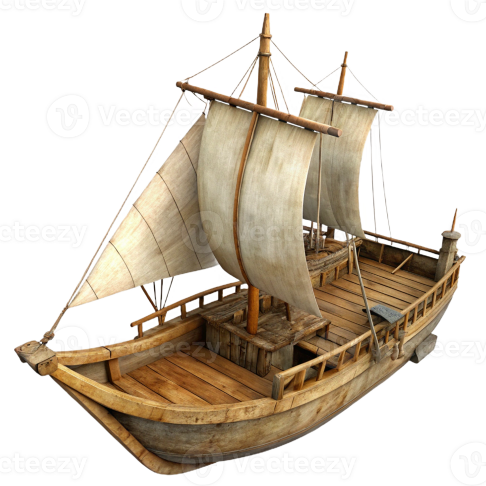 elegant classic Antique Sailboat Transparent Background with Detailed Rigging detailed png