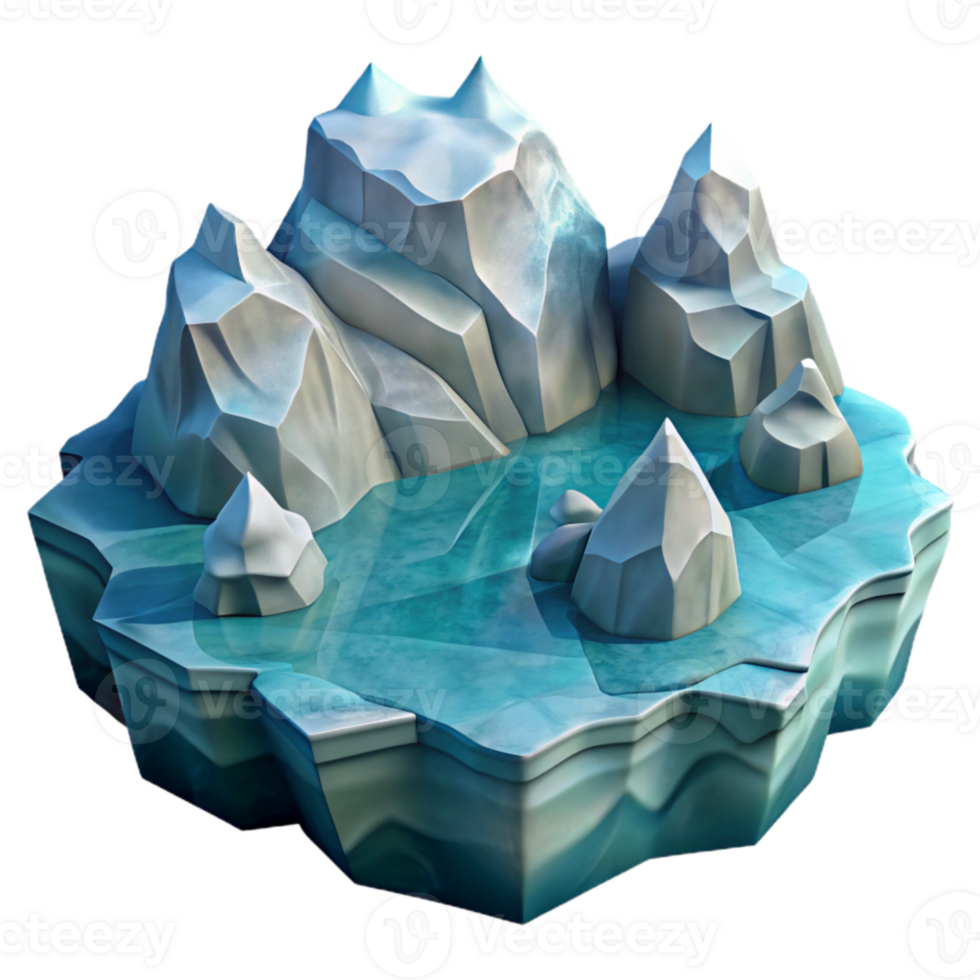 elegant artistic Arctic Fjord with Icebergs Isolated on Transparent Background png