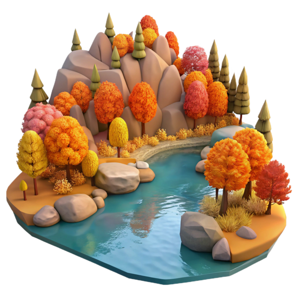 impressive rustic Autumn Lake Landscape with Colorful Trees premium png