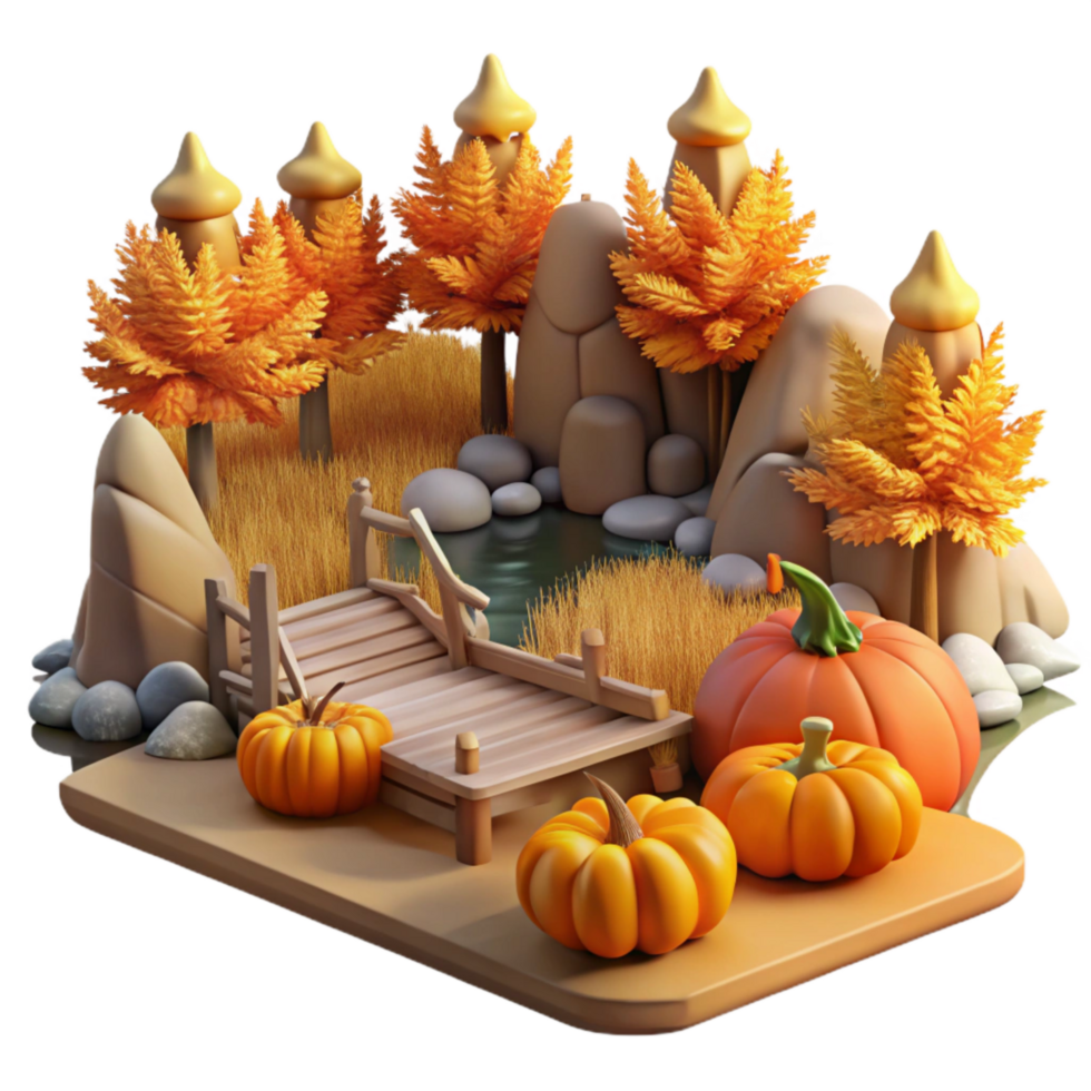 extraordinary creative Autumn Lake Scene Isolated with Fall Colors authentic png