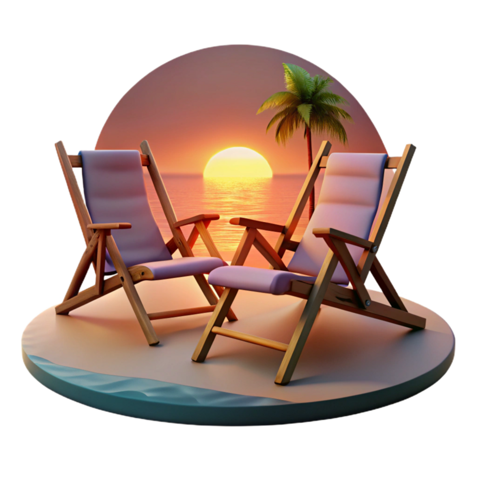 extraordinary traditional Beach Chairs at Sunset Cutout Oceanfront View Isolated original png